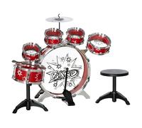 AIYAPLAY Batería Infantil con Taburete Batería para Niños de +3 Años con Tambores Bombo Platillo Pedal y Baquetas Diseño con Tema de Estrellas 65x22x57 cm Rojo