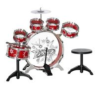 AIYAPLAY Batería Infantil con Taburete Batería para Niños de +3 Años con Tambores Bombo Platillo Pedal y Baquetas Diseño con Tema de Estrellas 65x22x57 cm Rojo