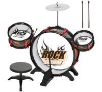 AIYAPLAY Batería para Niños de +3 Años con Taburete Tambores Bombo Platillo y Baquetas 59,5x31,5x59 cm Negro