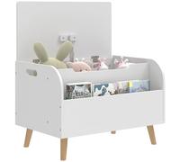 AIYAPLAY Baúl de juguetes con tapa abatible 60x40x43cm Blanco | Cofre de juguetes, compartimento abierto, bisagra de seguridad, almacenamiento para niños y niñas de 3-8 años