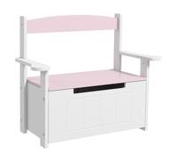 Aiyaplay baúl para juguetes infantil, banco almacenaje para niños, con respaldo y tapa amortiguadora, carga 30 kg, para salas de juego, dormitorio, 68,5x34x58 cm, rosa y blanco