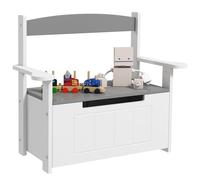 AIYAPLAY Baúl para Juguetes Infantil, Banco Almacenaje para Niños, con Respaldo y Tapa Amortiguadora, Carga 30 kg, para Salas de Juego, Dormitorio, 68,5x34x58 cm, Gris y Blanco