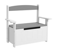 AIYAPLAY Baúl para Juguetes Infantil, Banco Almacenaje para Niños, con Respaldo y Tapa Amortiguadora, Carga 30 kg, para Salas de Juego, Dormitorio, 68,5x34x58 cm, Gris y Blanco