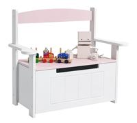 Aiyaplay - Banco de Almacenaje Infantil 2 en 1 con Respaldo y Tapa Amortiguadora - Rosa y Blanco