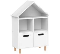 AIYAPLAY Biblioteca niños mueble de almacenamiento niños 3 niveles con dos cajones forma de casa 63,7x29,7x89 cm Blanco Aosom España