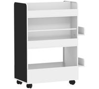 AIYAPLAY Biblioteca para niño con ruedas, estantería para libros infantiles de 3 a 8 años con pizarra, 66,5x32,5x86,5cm, blanco