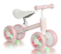 AIYAPLAY Bicicleta sin Pedales Limitado a 135° Asiento Ajustable 4 Ruedas EVA con Luces para Niños y Niñas de 1 a 2 Años Rosa