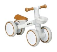 AIYAPLAY Bicicleta sin Pedales Niños 12-36 Meses 56x27x39cm Blanco y Marrón | Bicicleta de Equilibrio, Asiento Ajustable, Cesta, 4 Ruedas Silenciosas, Carga 20 kg