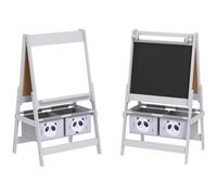 AIYAPLAY Caballete infantil pizarra doble cara pizarra de tiza rollo de papel 2 cestas 54 x 46,5 x 93 cm gris