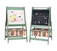 AIYAPLAY Caballete para Niños 3 en 1 Infantil de Doble Cara de Arte con Rollo de Papel Pizarras y 2 Cestas de Almacenamiento 54x46,5x93 cm Verde