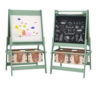 AIYAPLAY Caballete para Niños 3 en 1 Infantil de Doble Cara de Arte con Rollo de Papel Pizarras y 2 Cestas de Almacenamiento 54x46,5x93 cm Verde