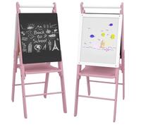 AIYAPLAY Caballete para niños con rollo de papel 3 en 1, caballete artístico para niños pequeños, altura ajustable, doble cara, pizarra blanca para niños de 3 a 6 años, color rosa