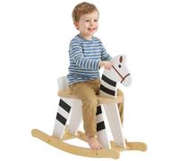 AIYAPLAY Caballito Balancín para Bebés con Base de Madera Negro y Blanco | Caballo Balancín con Respaldo, Diseño Clásico, Regalo para Niños y Niñas de 1,5 a 3 Años
