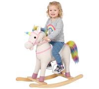 AIYAPLAY Caballito Balancín para Bebés Diseño Unicornio 1-3 Años Crema | Con Sonido, Caballo Balancín con Base de Madera, Regalo para Niños y Niñas