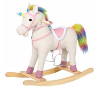 AIYAPLAY Caballito Balancín para Bebés Diseño Unicornio con Sonido Caballo Balancín Base de Madera para Niños 1-3 Años Crema Aosom España