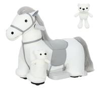 AIYAPLAY Caballito Eléctrico con Música Caballo de Batería 6V Blanco | Caballo de Juguete, Tacto Suave, Ruedas Silenciosas de PU, Marcha Adelante, Regalo para Niños y Niñas de 1,5 a 5 Años