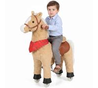 AIYAPLAY Caballo balancín de peluche con cabeza giratoria, ruedas rodantes y sonidos de relincho, desde 2 años, marrón claro