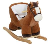 AIYAPLAY Caballo Balancín para Niños de 18-36 Meses Caballo de Juguete con Mangos Sonido Cinturón de Seguridad y Base de Madera de Álamo Carga 25 kg 68x33x45 cm Marrón