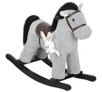 AIYAPLAY Caballo balancín para niños, juguete balancín de peluche para bebés con efecto sonoro, asa y muñeco, regalo para niños y niñas de 2 a 5 años, gris