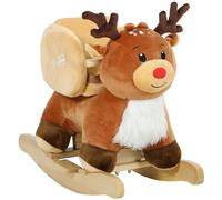 AIYAPLAY Caballo balancín para niños, juguete balancín reno para bebés con canciones de cuna, cinturón de seguridad, base de madera, regalo para niños y niñas de 18 a 36 meses, marrón