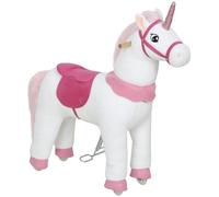 AIYAPLAY Caballo de equitación con ruedas para montar a caballo, con diseño de unicornio, caballo de peluche para 4-7 niños, color blanco