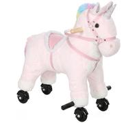 AIYAPLAY Caballo de Juguete con Ruedas de Unicornio de Peluche con Sonidos Asas Reposapiés para Niños y Niñas 1-3 Años Rosa Aosom España