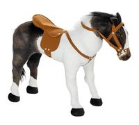 AIYAPLAY Caballo de montar con función de sonido, 48 cm de altura caballo de juego para montar con silla y brida, caballo de pie para niños de 3 a 8 años, metal, marrón+crema blanco