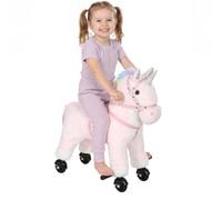 AIYAPLAY Caballo Juguete para Montar con Ruedas Unicornio de Peluche Rosa | Caballito Infantil, Sonidos, Asas, Reposapiés, Marco de Acero, Regalo para Niños y Niñas 1-3 Años, Carga 40 kg