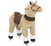 AIYAPLAY Caballo mecedor de peluche sobre ruedas, Animal basculante con sillín y arnés, para niños de 3 a 5 años, uso interior al aire libre, carga máx. 25 kg, Marrón