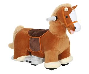 AIYAPLAY Caballo montable para niños, funda suave, alimentación por batería, música, ruedas, 1,5-5 años, Marrón Aosom España
