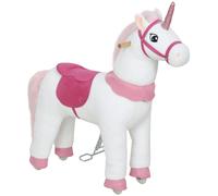 AIYAPLAY Caballo para niños, diseño unicornio, tapizado de tela, armazón estable, ruedas suaves, caballo balancín, 3-5 años, Blanco Aosom España