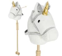 AIYAPLAY Cabeza de Caballo con Palo de Madera, 95 cm de Altura, Blanco | Diseño Unicornio, Sonidos y Ruedas, Caballo de Juguete, Niños