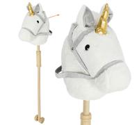 AIYAPLAY Cabeza de Caballo con Palo de Madera Diseño Unicornio Sonidos y Ruedas Caballo de Juguete 95 cm de Altura Blanco