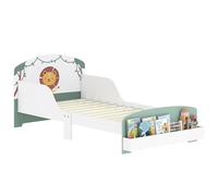 AIYAPLAY Cama Infantil 70x140 cm de Madera con Almacenaje Cama para Niños de +3 Años con Protección Anticaída Cabecero en Dibujo de León Carga 40 kg para Dormitorio Verde