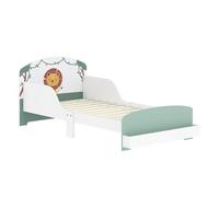 AIYAPLAY Cama Infantil 70x140 cm de Madera con Almacenaje Cama para Niños de +3 Años con Protección Anticaída Cabecero en Dibujo de León Carga 40 kg para Dormitorio Verde