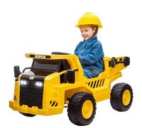 AIYAPLAY Camión Oruga de Juguete 12V con Licencia y Música, Coche Eléctrico para Niños con Mando a Distancia, Faros, Cubo y Pala, Excavadora de PP y Metal, Amarillo
