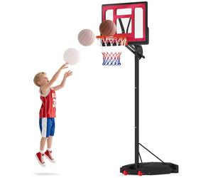 AIYAPLAY Canasta de Baloncesto con Bolsa de Peso Altura Regulable 200-260 cm Canasta de Baloncesto Portátil para Exterior con Ruedas y Base Rellenable para Interior y Exterior Rojo y Negro