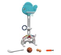 AIYAPLAY Canasta de Baloncesto Infantil 5 en 1 Canasta de Baloncesto para Niños Altura Ajustable con Temática de Pez Dorado Fútbol Golf Anilla Juego de Lanzamiento de Pelota para Interior Multicolor