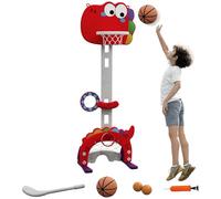 AIYAPLAY Canasta de Baloncesto Infantil 5 en 1 Canasta de Baloncesto para Niños Altura Ajustable con Fútbol Golf Lazo Juego de Lanzamiento de Pelota para Interior Rojo