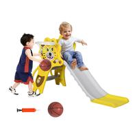 Aiyaplay: canasta de baloncesto infantil con tobogán, para niños de 18 a 36 meses, apta para uso en interiores y exteriores. Carga máxima: 25 kg. Dimensiones: 131L X 50W X 74H Amarillo