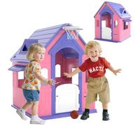 AIYAPLAY Casita Infantil 3 en 1 Casa Exterior Niños 2-5 Años Rosa y Morado | Interior, Lanzamiento de Aros, Baloncesto, Casita Infantil de Jardín, Casa de Juegos