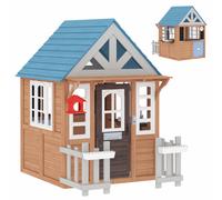 AIYAPLAY Casita infantil exterior de madera, casa infantil exterior/interior con puerta para mascotas, cocina de juego, marrón