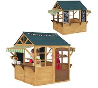 AIYAPLAY Casita Infantil Exterior de Madera Plegable Casa Jardín Infantil con 2 Pizarras Ventanas y Toldo Casita de Juegos para Niños a Partir de 3 Años Natural