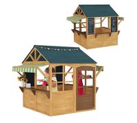 AIYAPLAY Casita Infantil Exterior de Madera Plegable Casa Jardín Infantil con 2 Pizarras Ventanas y Toldo Casita de Juegos para Niños a Partir de 3 Años Natural