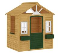 Aiyaplay casita infantil exterior e interior de madera, casita infantil con 2 maceteros, 3 ventanas, media puerta, casa de jardín para niños de 3-8 años, marrón 97 cm