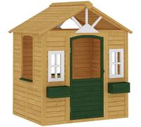 AIYAPLAY Casita Infantil Exterior e Interior de Madera Casita Infantil con 2 Maceteros 3 Ventanas Puerta para 3-8 Años Marrón