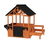 AIYAPLAY Casita Infantil Exterior e Interior de Madera, Casita Infantil con Barra de Snack, Mesa de Picnic y Bancos, Fregadero, Maceteros, Ventanas, Cocina Juguetes para Niños 3-8 Años, Marrón Claro