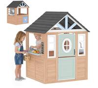 AIYAPLAY Casita Infantil Exterior e Interior de Madera, Casita Infantil con Puerta para Mascotas, Cocina de Juguete, Media Puerta y Ventanas, Casa de Jardín para Niños de +2 Años, Madera Natural