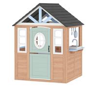 AIYAPLAY Casita Infantil Exterior e Interior de Madera, Casita Infantil con Puerta para Mascotas, Cocina de Juguete, Media Puerta y Ventanas, Casa de Jardín para Niños de +2 Años, Madera Natural