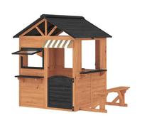 AIYAPLAY Casita Infantil Exterior e Interior de Madera, Casita Infantil con Cocina de Juguete y Banco de Picnic, Ventanas de Servicio, Media Puerta, Casa de Jardín para Niños de 3-8 Años, Marrón